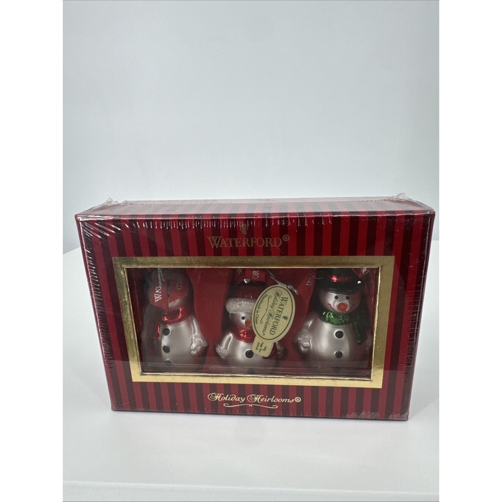 WATERFORD Holiday Heirlooms Snowman Set new box blown glass ornament christmas